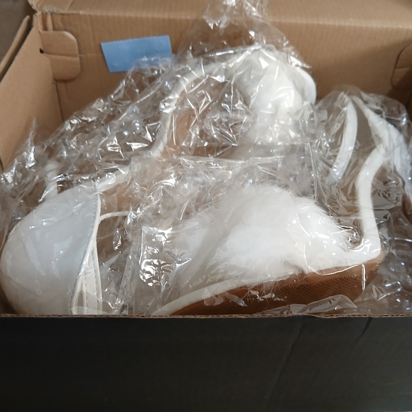 Chic White Fur Strap Heels - Picture 2 of 5